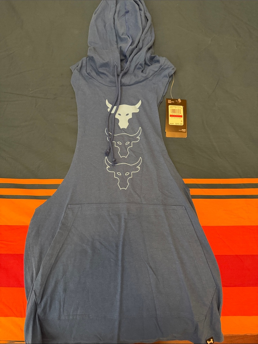 Project rock Sleeveless Hooded Dress with Stacked Bull Logo - Slate Blue